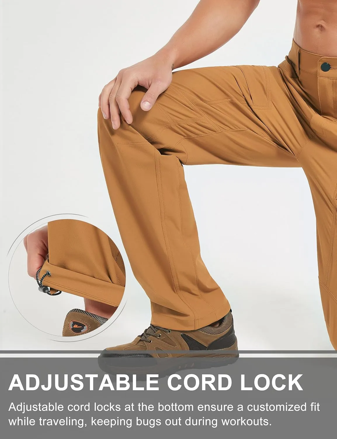 Hiking Pants Men Outdoor Cargo Quick Dry Lightweight Stretch Travel Pants with Elastic Waist for Fishing