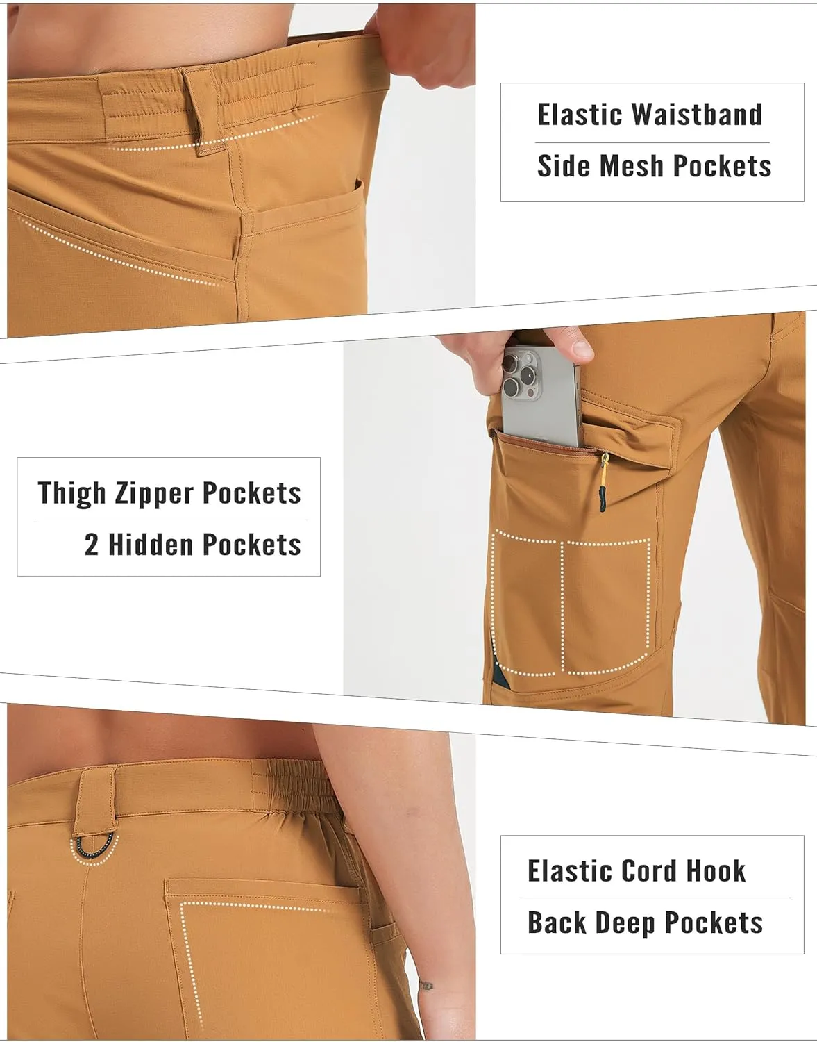 Hiking Pants Men Outdoor Cargo Quick Dry Lightweight Stretch Travel Pants with Elastic Waist for Fishing