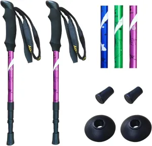 Hiking Trekking Poles, 2 Pack Anti Shock, Adjustable, Collapsible Hiking Poles for Trekking or Walking, Lightweight Aluminum Sticks for Children