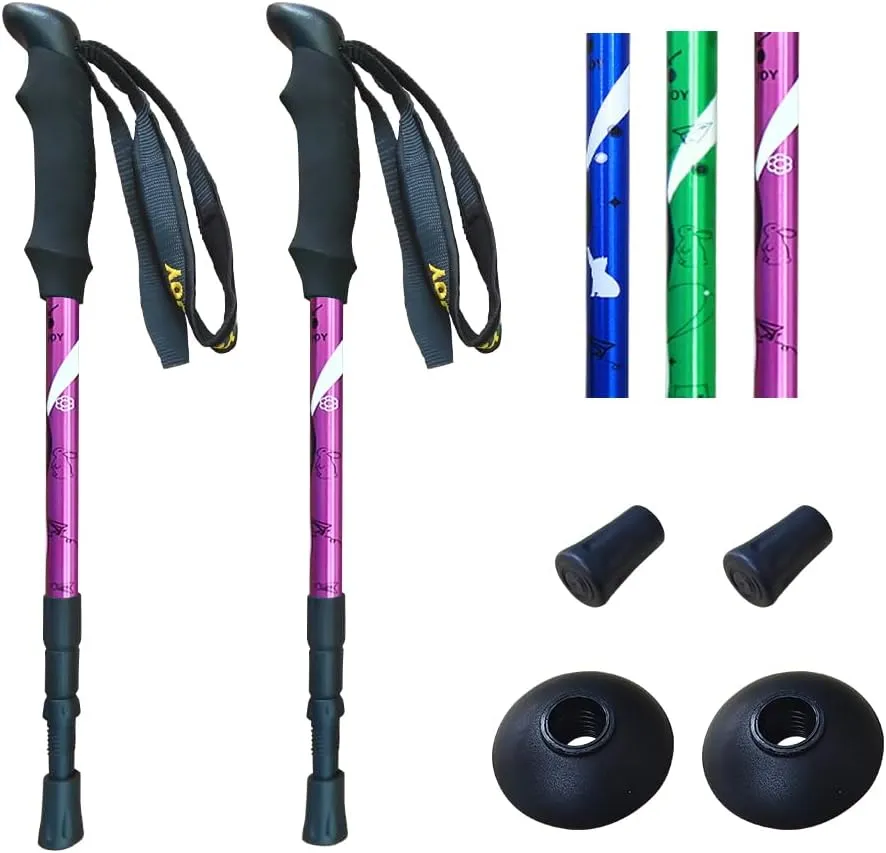 Hiking Trekking Poles, 2 Pack Anti Shock, Adjustable, Collapsible Hiking Poles for Trekking or Walking, Lightweight Aluminum Sticks for Children