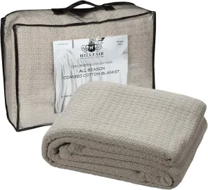 HILLFAIR 100% Soft Premium Combed Cotton Thermal Blanket– Queen Blankets– Soft Cozy Warm Cotton Blanket– Bed Throw Blanket– Queen Bed Blanket– All Season Cotton Blanket– Sand Queen Cotton Blanket