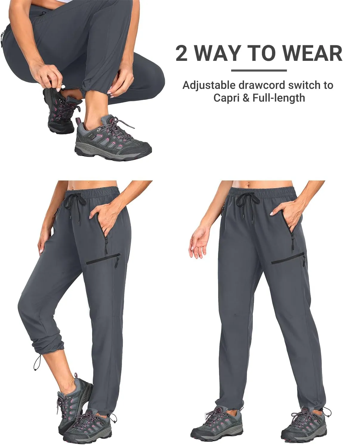 Holipick Women's Hiking Pants Lightweight Quick Dry Water Resistant Elastic Waist Outdoor Camping Travel Cargo Zipper Pockets