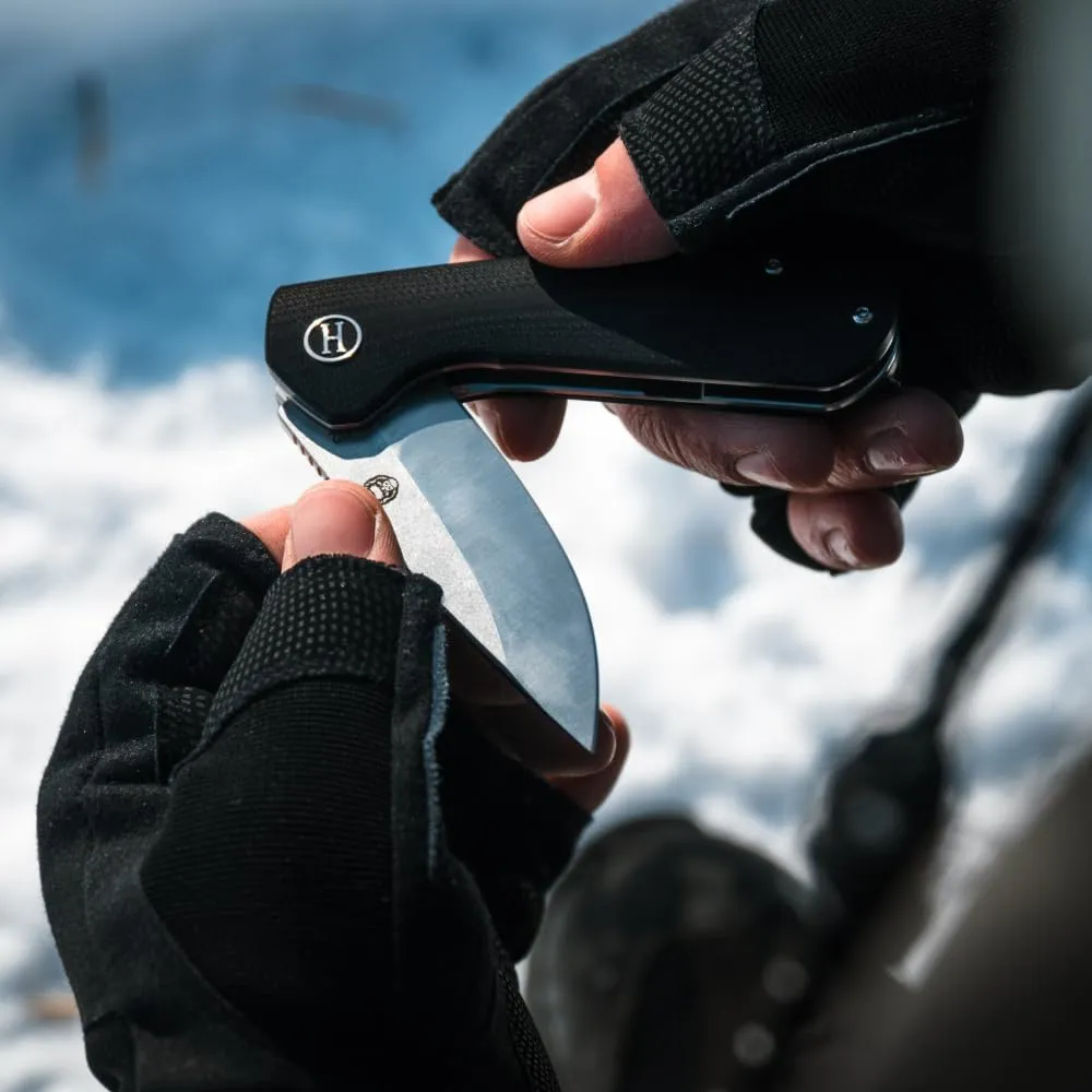 Holtzman's Gorilla Survival Wrangler Folding Knife with G10 Handle, D2 Steel Blade, Gift Box Set (Silver Black) - Great for Everyday Carry