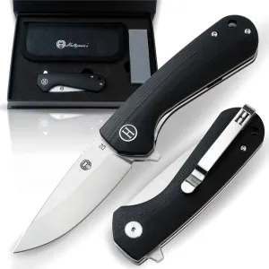 Holtzman's Gorilla Survival Wrangler Folding Knife with G10 Handle, D2 Steel Blade, Gift Box Set (Silver Black) - Great for Everyday Carry