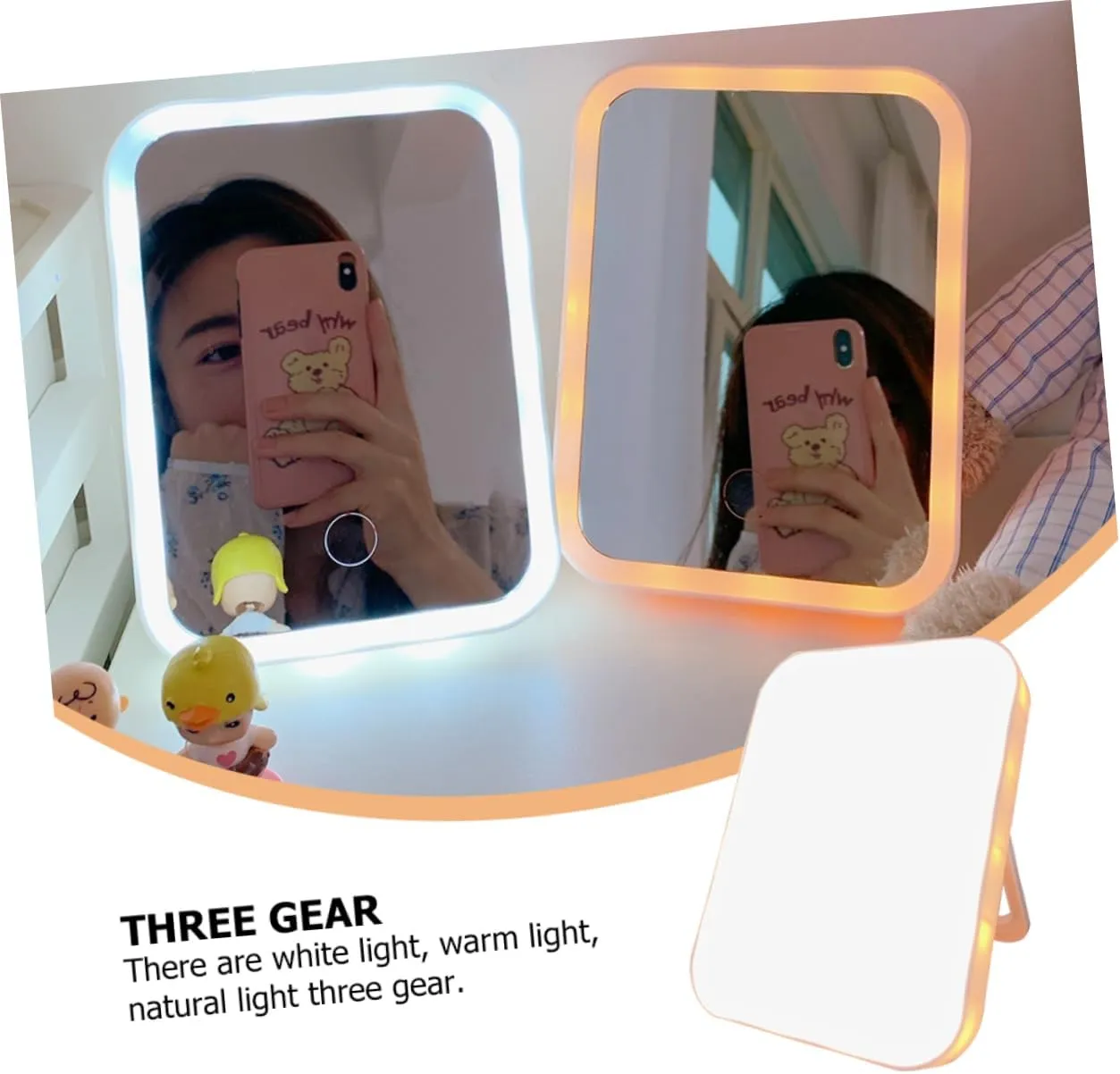 Housoutil 3-in-1 Compact Mirror Led Light Touch Control Makeup Mirror Portable LED Lighted Cosmetic Mirror