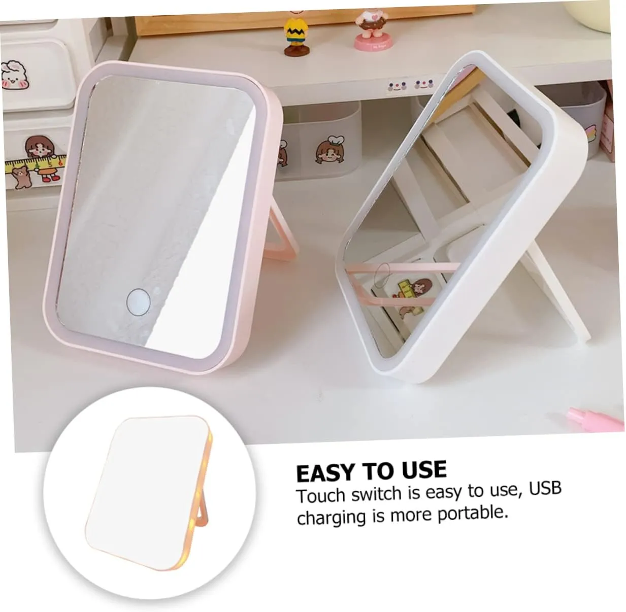 Housoutil 3-in-1 Compact Mirror Led Light Touch Control Makeup Mirror Portable LED Lighted Cosmetic Mirror