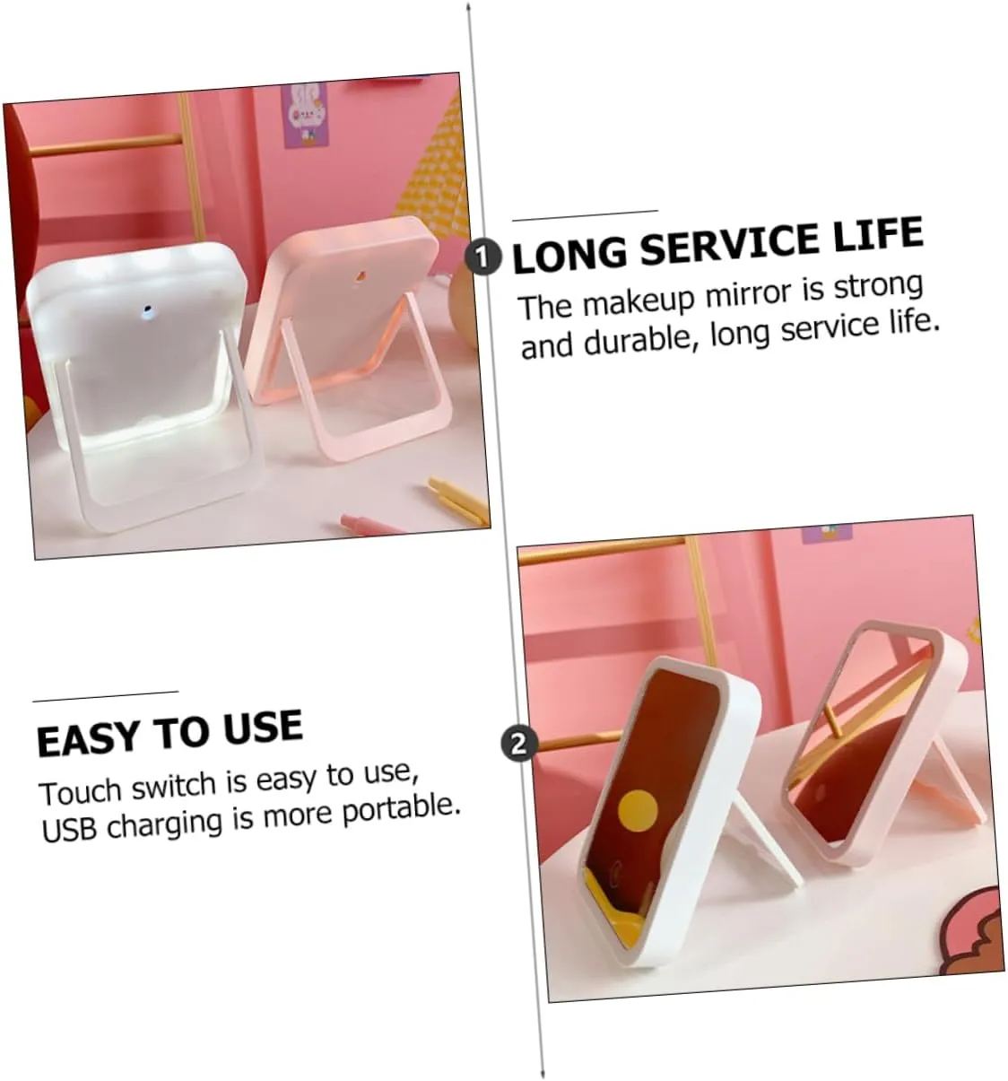 Housoutil 3-in-1 Compact Mirror Led Light Touch Control Makeup Mirror Portable LED Lighted Cosmetic Mirror