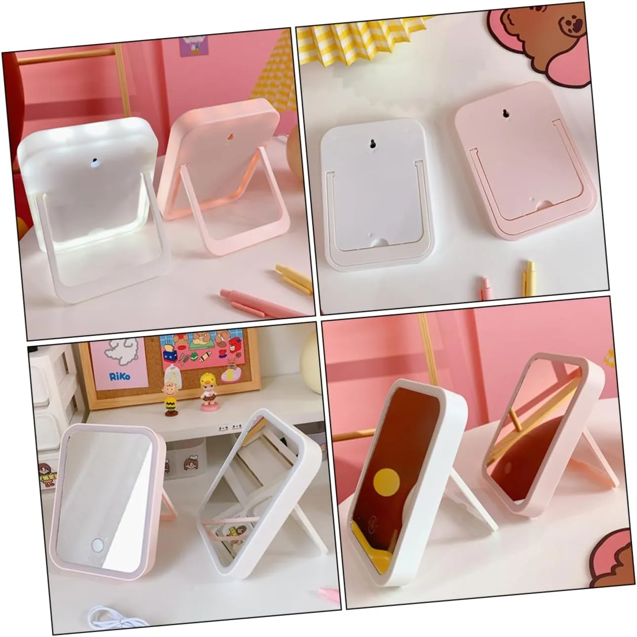 Housoutil 3-in-1 Compact Mirror Led Light Touch Control Makeup Mirror Portable LED Lighted Cosmetic Mirror
