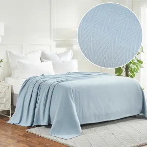 Hroo Collection Premium Thermal Blanket - Light Blue Woven Reversible Ultra-Soft and Warm Herringbone Blanket for Bed/Couch, King, 108" x 90" - 100% Cotton
