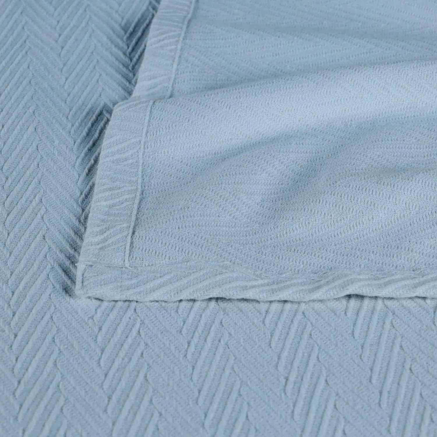 Hroo Collection Premium Thermal Blanket - Light Blue Woven Reversible Ultra-Soft and Warm Herringbone Blanket for Bed/Couch, King, 108" x 90" - 100% Cotton