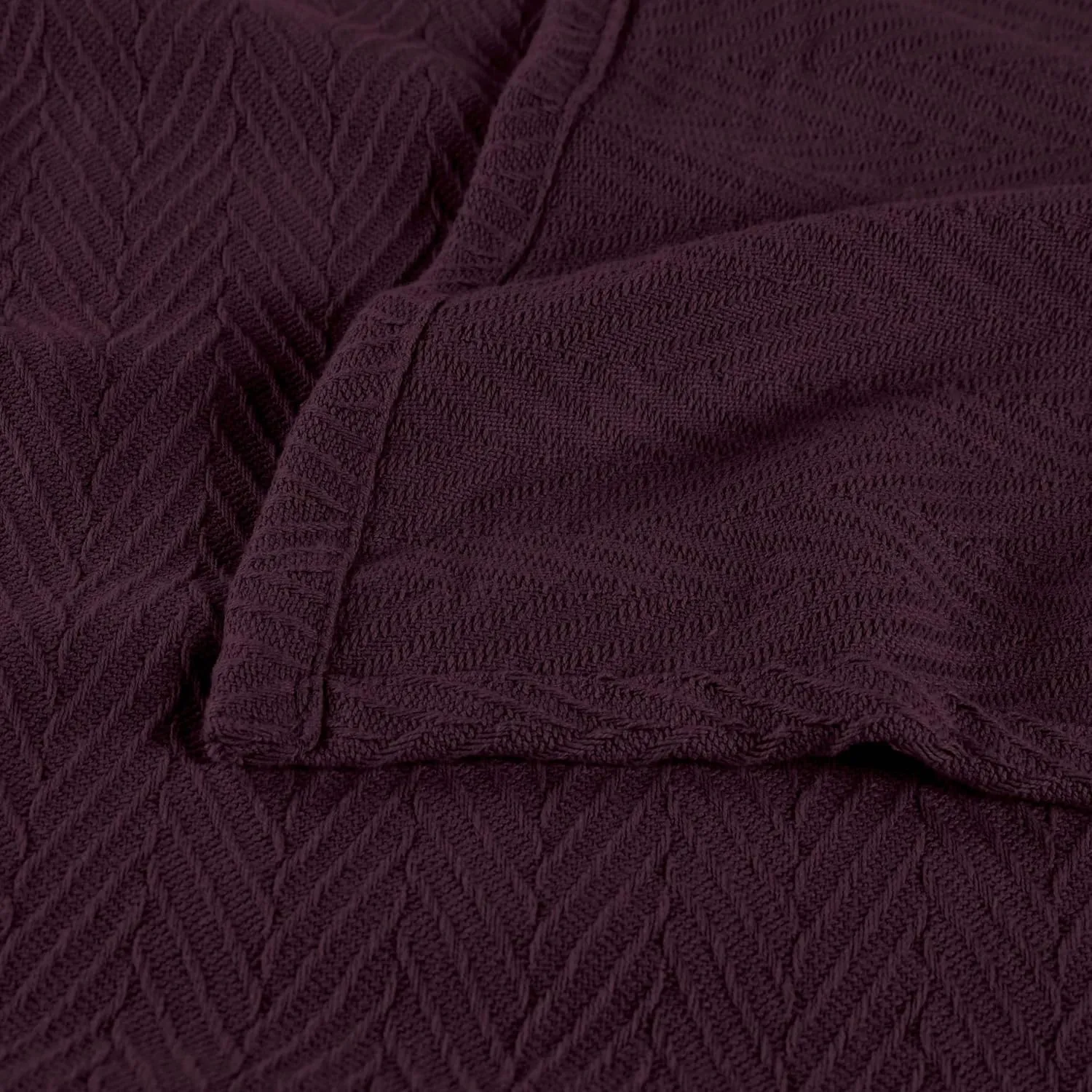 Hroo Collection Premium Thermal Blanket - Plum Woven Reversible Ultra-Soft and Warm Herringbone Blanket for Bed/Couch, King, 108" x 90" - 100% Cotton
