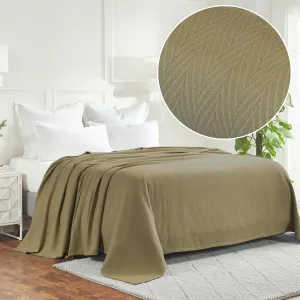 Hroo Collection Premium Thermal Blanket - Sage Woven Reversible Ultra-Soft and Warm Herringbone Blanket for Bed/Couch, King, 108" x 90" - 100% Cotton