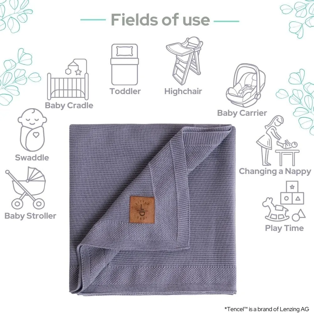 Hypoallergenic Silky Baby Blanket - 30x40 Inches Grey Blue, Oeko-TEX® Certified, Thermal-Regulating, Soft Knit Neutral for Girls & Boys - Swaddle or Toddler Blanket, Dua