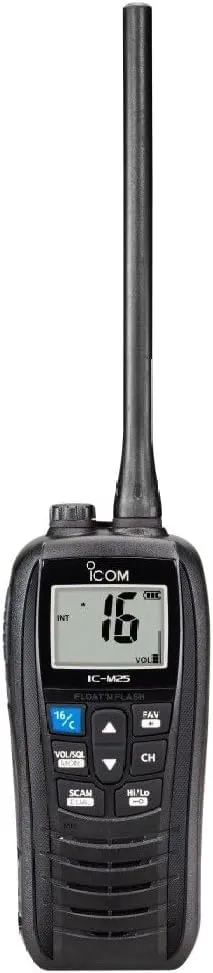 ICOM M25 Black VHF Marine Radio | Waterproof | Compact Design | 5W Power Output | Clear Communication | Long Battery Life