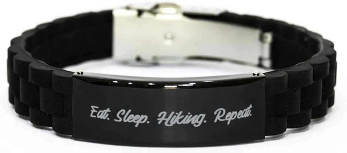 Inappropriate Hiking Gifts, Eat. Sleep. Hiking. Repeat, Hiking Black Glidelock Clasp Bracelet From Friends, Gifts For Friends, Hiking gear, Hiking boots, Hiking socks, Hiking poles, Hiking backpacks,