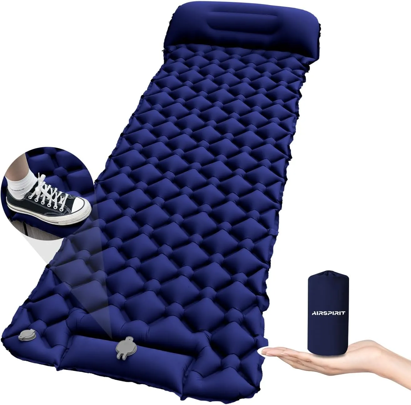 Inflatable Sleeping Pad with Pillow for Camping-Built in Foot Pump Fast Inflation-Ultralight Upgraded Durable Compact Sleeping Mat Moisture Proof Air Mattress for Backpacking,Hiking,Travel,Tent
