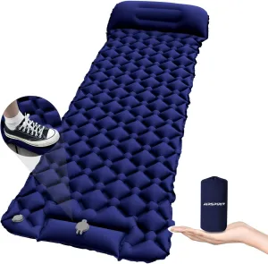 Inflatable Sleeping Pad with Pillow for Camping-Built in Foot Pump Fast Inflation-Ultralight Upgraded Durable Compact Sleeping Mat Moisture Proof Air Mattress for Backpacking,Hiking,Travel,Tent