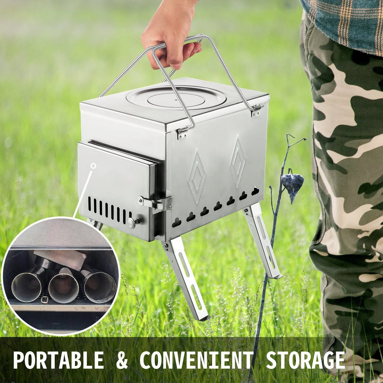 IronFlame™ Portable Tent Stove – 304 Stainless Steel Wood Burner with Chimney Kit