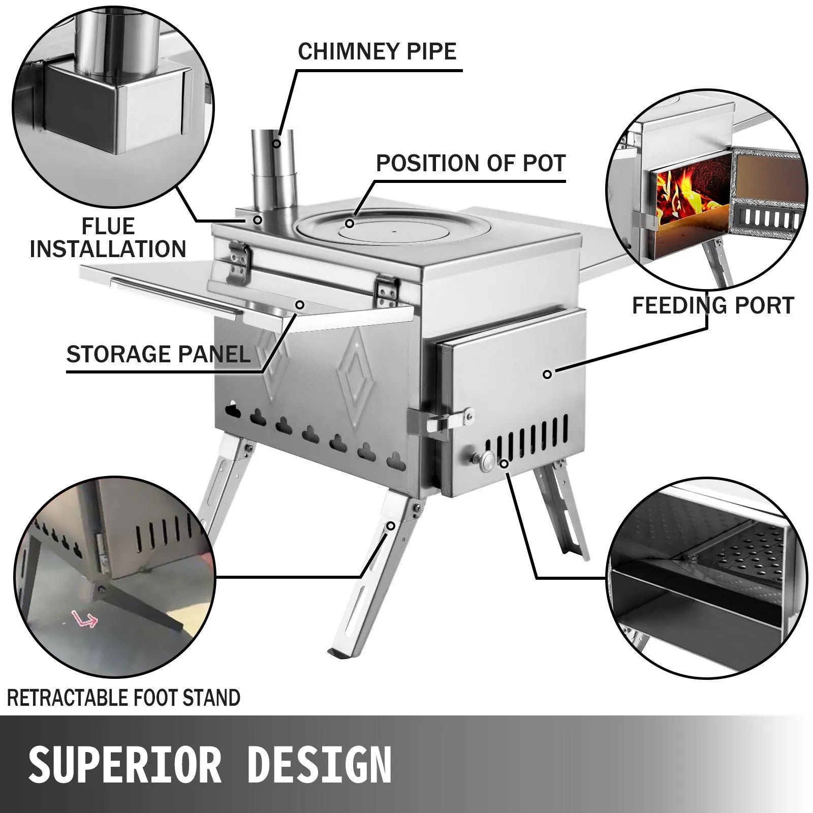 IronFlame™ Portable Tent Stove – 304 Stainless Steel Wood Burner with Chimney Kit
