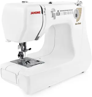 Janome Jem Gold 660 Compact Lightweight Sewing Machine with 8 Stitches, Built-In Needle Threader, and One-Hand Thread Cutter (White)