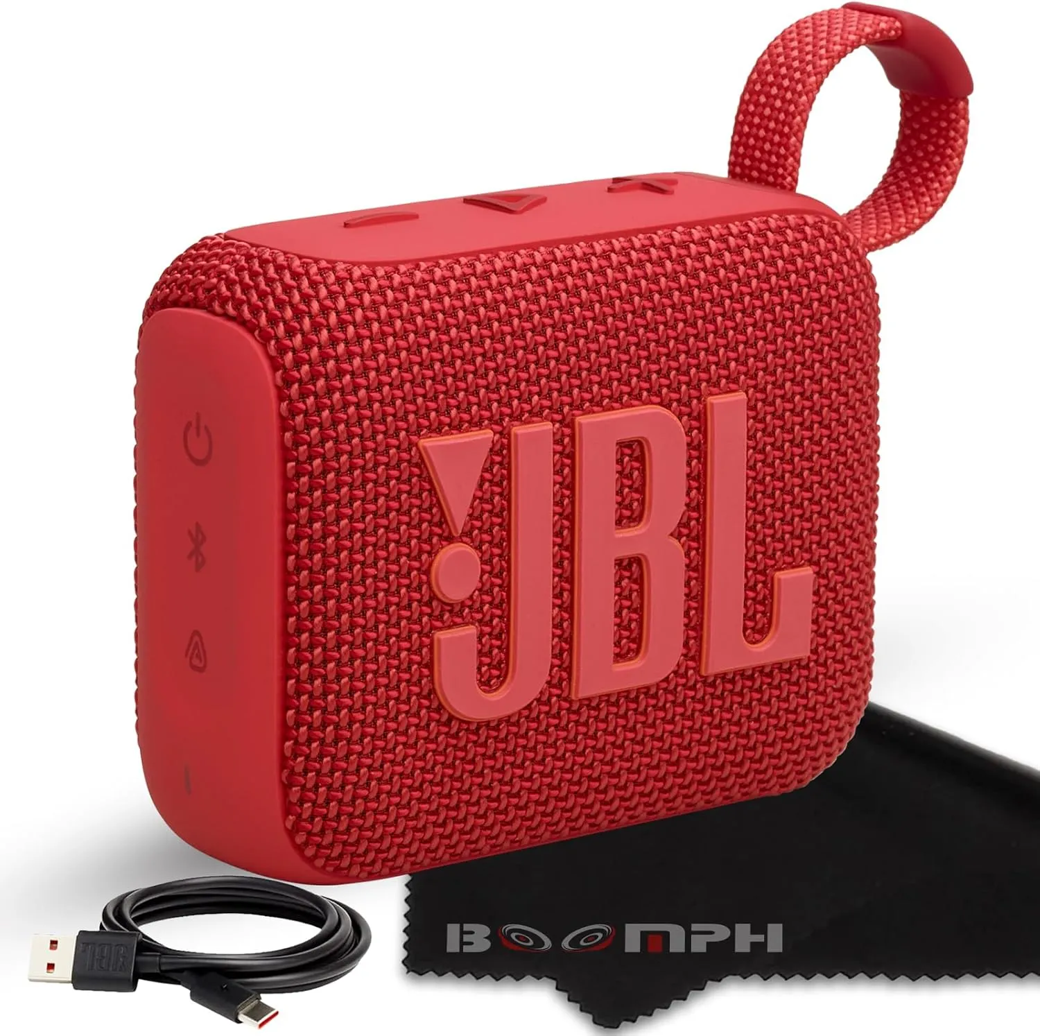 JBL Go 4 Portable Bluetooth Wireless Speaker, IP67 Waterproof and Dustproof Built-in Battery - Red - Boomph's Comprehensive Ultimate Performance Cloth Solution for Your On-The-Go Sound Experience