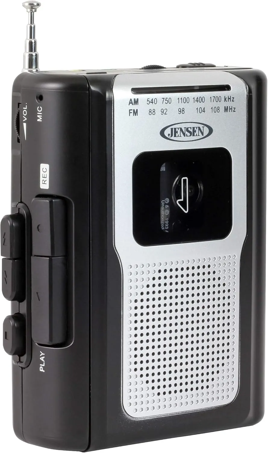 Jensen CR-100 Retro Portable AM/FM Radio Personal Cassette Player Compact Lightweight Design Stereo AM/FM Radio Cassette Player/Recorder & Built in Speaker (Black Series)