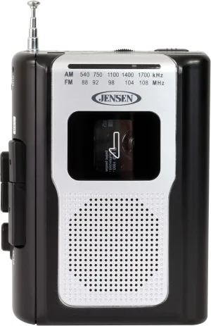 Jensen CR-100 Retro Portable AM/FM Radio Personal Cassette Player Compact Lightweight Design Stereo AM/FM Radio Cassette Player/Recorder & Built in Speaker (Black Series)