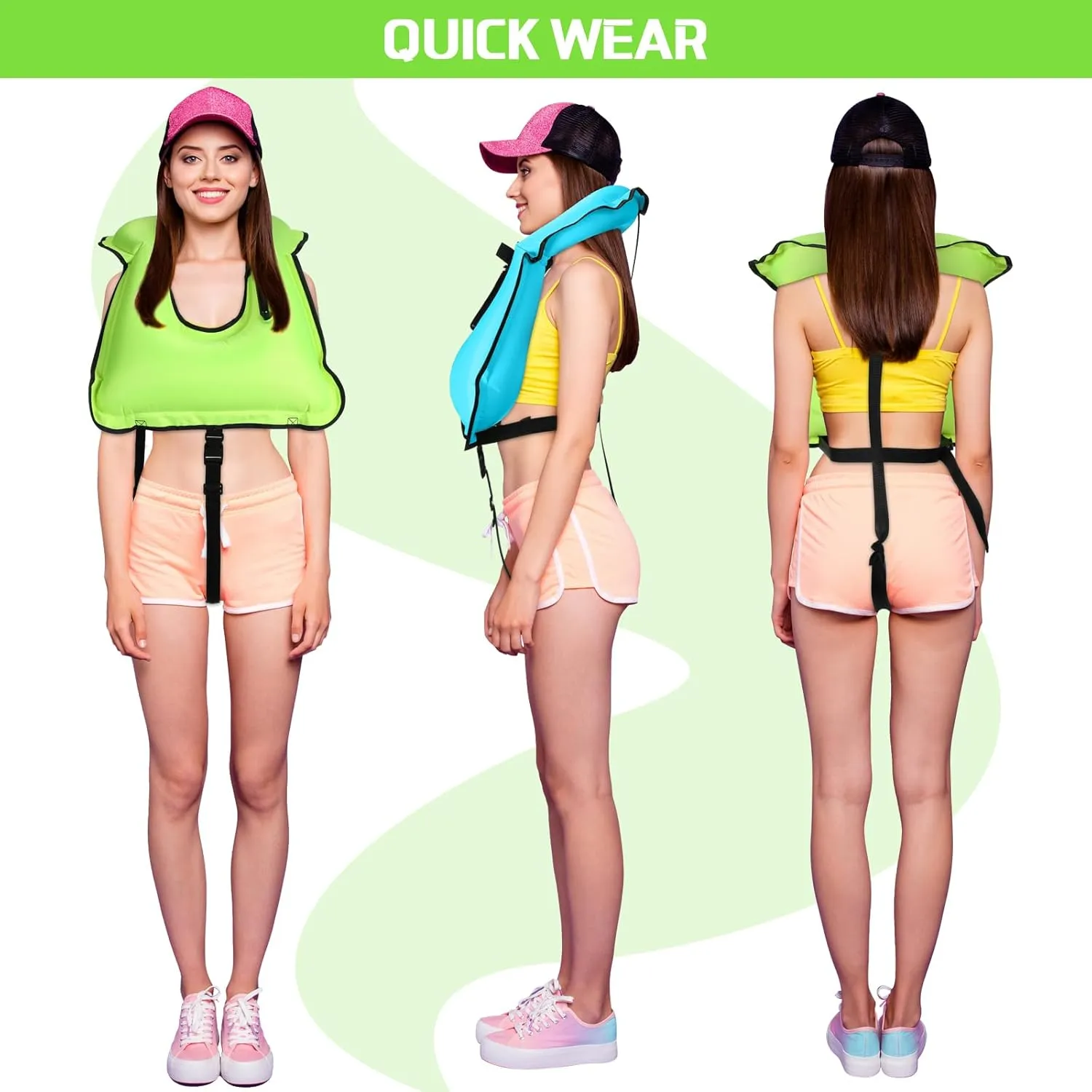 Jerify 4 Pcs Inflatable Snorkel Vest Adults, Portable Swim Vest Jackets, Adjustable Kayaking Jackets Safety Vests for Snorkeling Swimming Diving Surfing