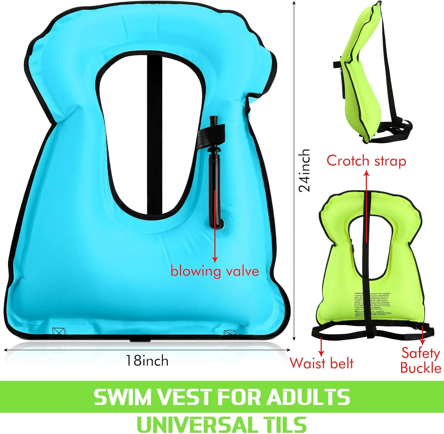 Jerify 4 Pcs Inflatable Snorkel Vest Adults, Portable Swim Vest Jackets, Adjustable Kayaking Jackets Safety Vests for Snorkeling Swimming Diving Surfing