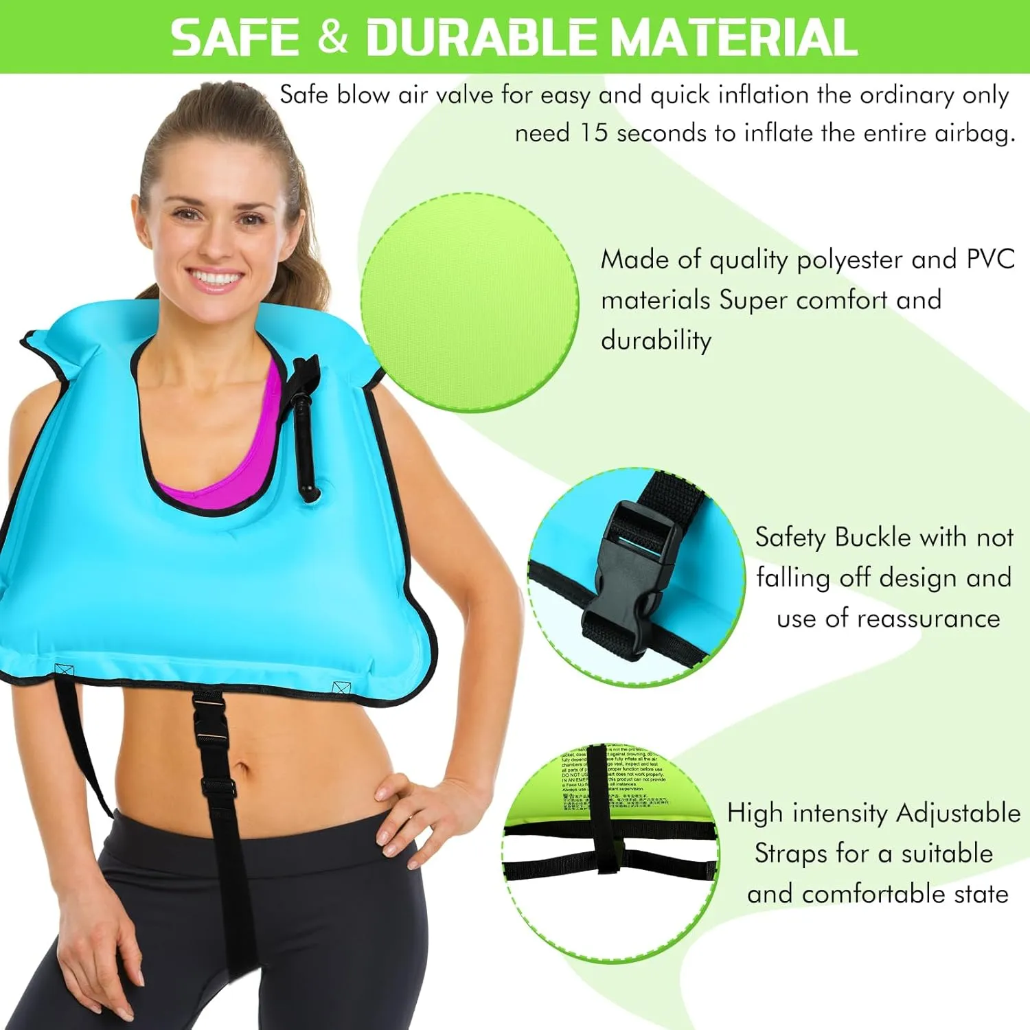 Jerify 4 Pcs Inflatable Snorkel Vest Adults, Portable Swim Vest Jackets, Adjustable Kayaking Jackets Safety Vests for Snorkeling Swimming Diving Surfing