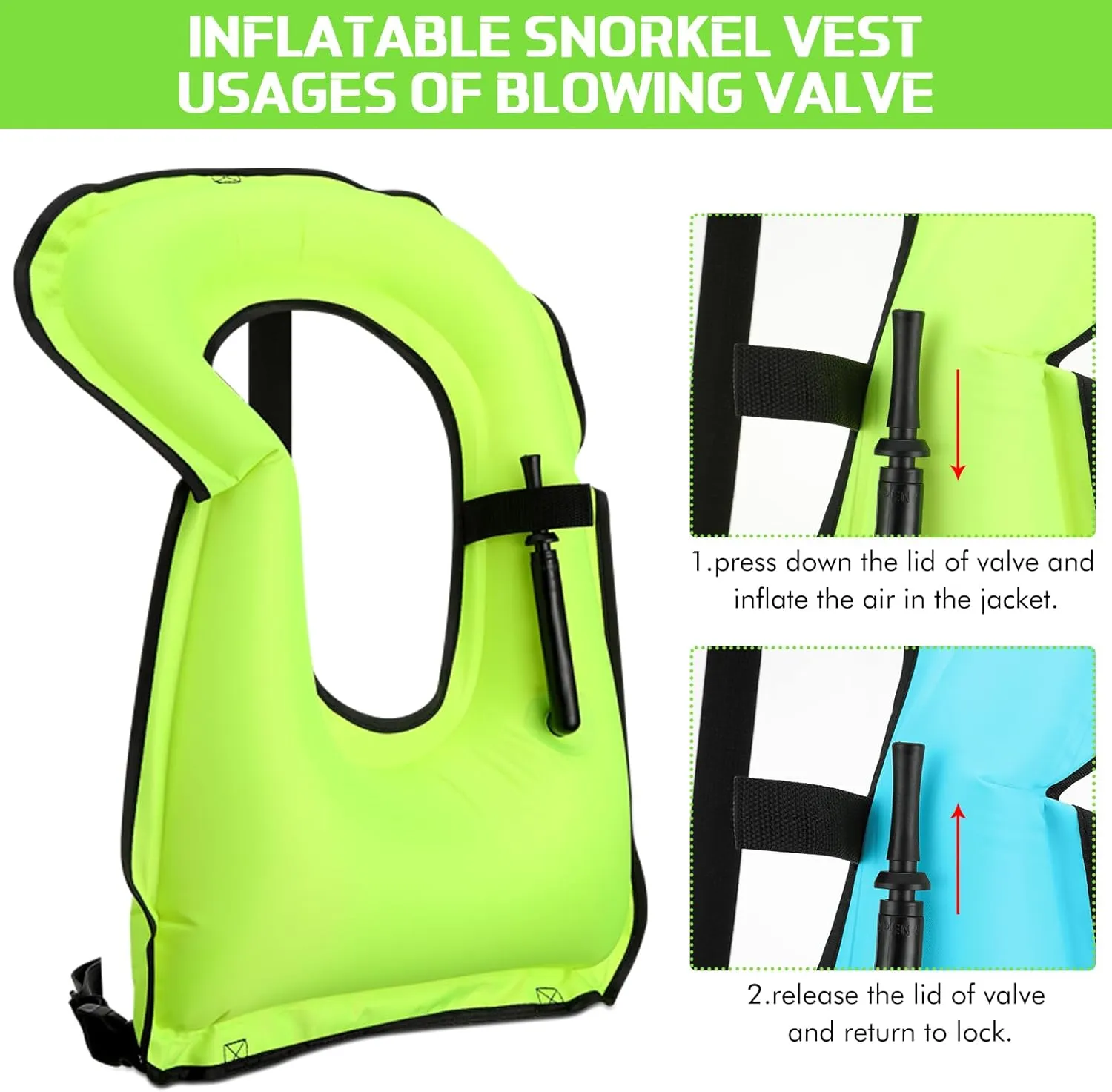 Jerify 4 Pcs Inflatable Snorkel Vest Adults, Portable Swim Vest Jackets, Adjustable Kayaking Jackets Safety Vests for Snorkeling Swimming Diving Surfing