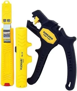 Jokari 490107 Cable Processing Kit with Cable Knife No. 28, Cable Stripper No. 12 and Super 4 Plus Wire Stripper for Round Cables Diameter 8-28 mm