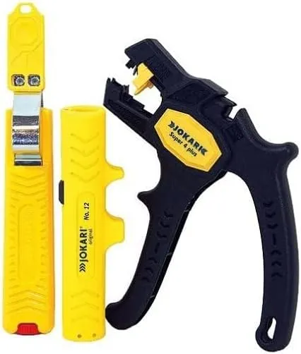 Jokari 490107 Cable Processing Kit with Cable Knife No. 28, Cable Stripper No. 12 and Super 4 Plus Wire Stripper for Round Cables Diameter 8-28 mm