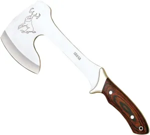 Joker Hunting Axe Cazador HR00, Stamina Wood Handle, Stainless Steel Ferrule, Blade of 8.27 inches, with Brown Leather Sheath, Tool for Fishing, Hunting, Camping and Hiking