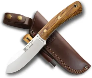 Joker Nessmuk CO136-P Bushcraf and survival Knife, 11cm/4.3in Sandvik 14C28N Blade with Flat Grinding, for Fishing, Hunting, Camping and Hiking Tool (Olive Wood,  FireStarter)