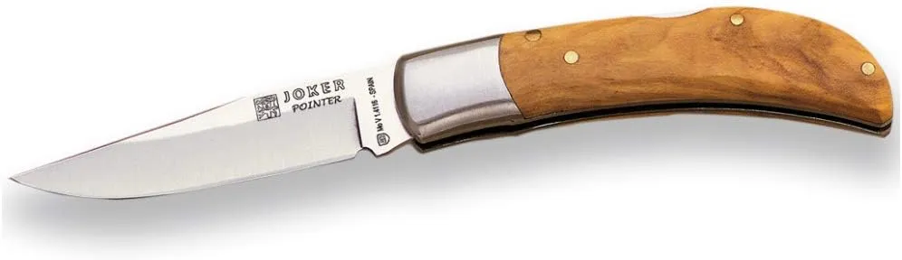 Joker Pocket Knife Pointer NO07 with Olive Tree Handles, Stainless Steel Ferrule, 2.9 in. MOVA Blade, Fishing, Hunting, Camping and Trekking Tool