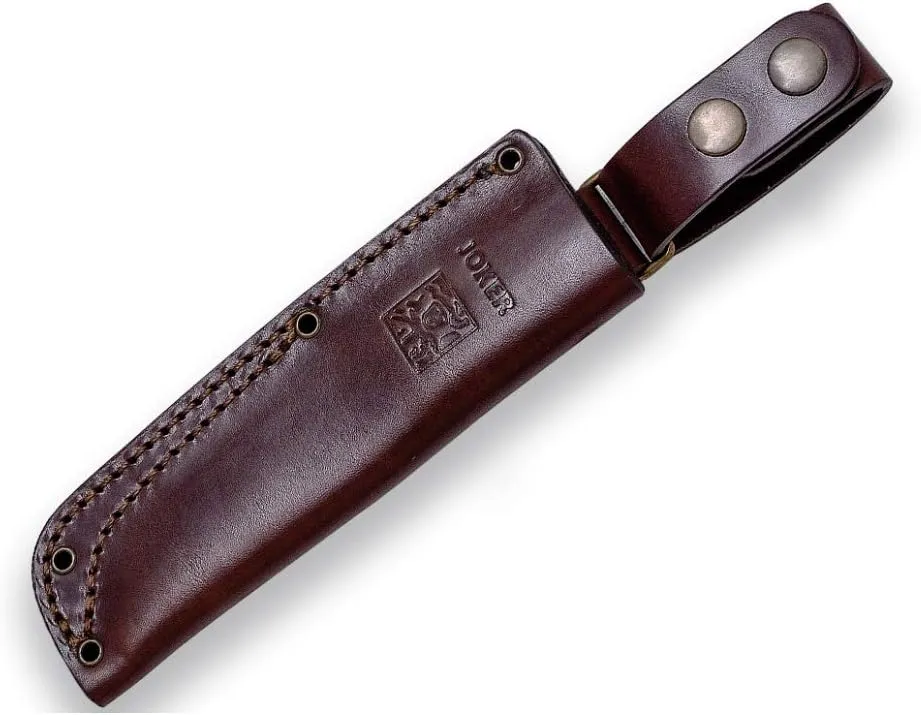 Joker Sports Hunting knife Nordico CL119, with 3.94 inches blade of Böhler K720 carbon steel, brown leather Sheath, Tool for fishing, Hunting, camping and hiking (Curly Birch, Leather Sheath)