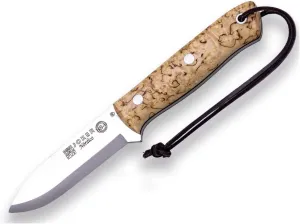 Joker Sports Hunting knife Nordico CL119, with 3.94 inches blade of Böhler K720 carbon steel, brown leather Sheath, Tool for fishing, Hunting, camping and hiking (Curly Birch, Leather Sheath)