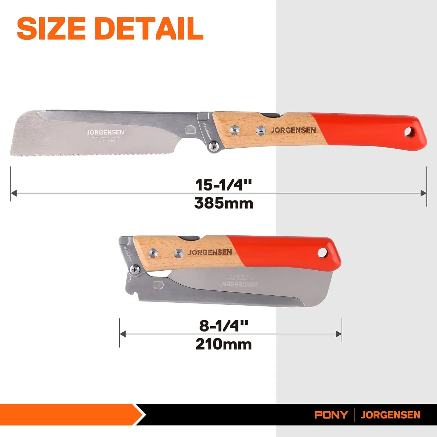 JORGENSEN Japanese Pull Saw, 6 Inch Pro Folding Dovetail Saw with Beech Wood Long handle, SK5 Steel Blade Tool-less Quick Change, 21TPI Cross Cut Woodworking Handsaw for Hardwood, Softwood