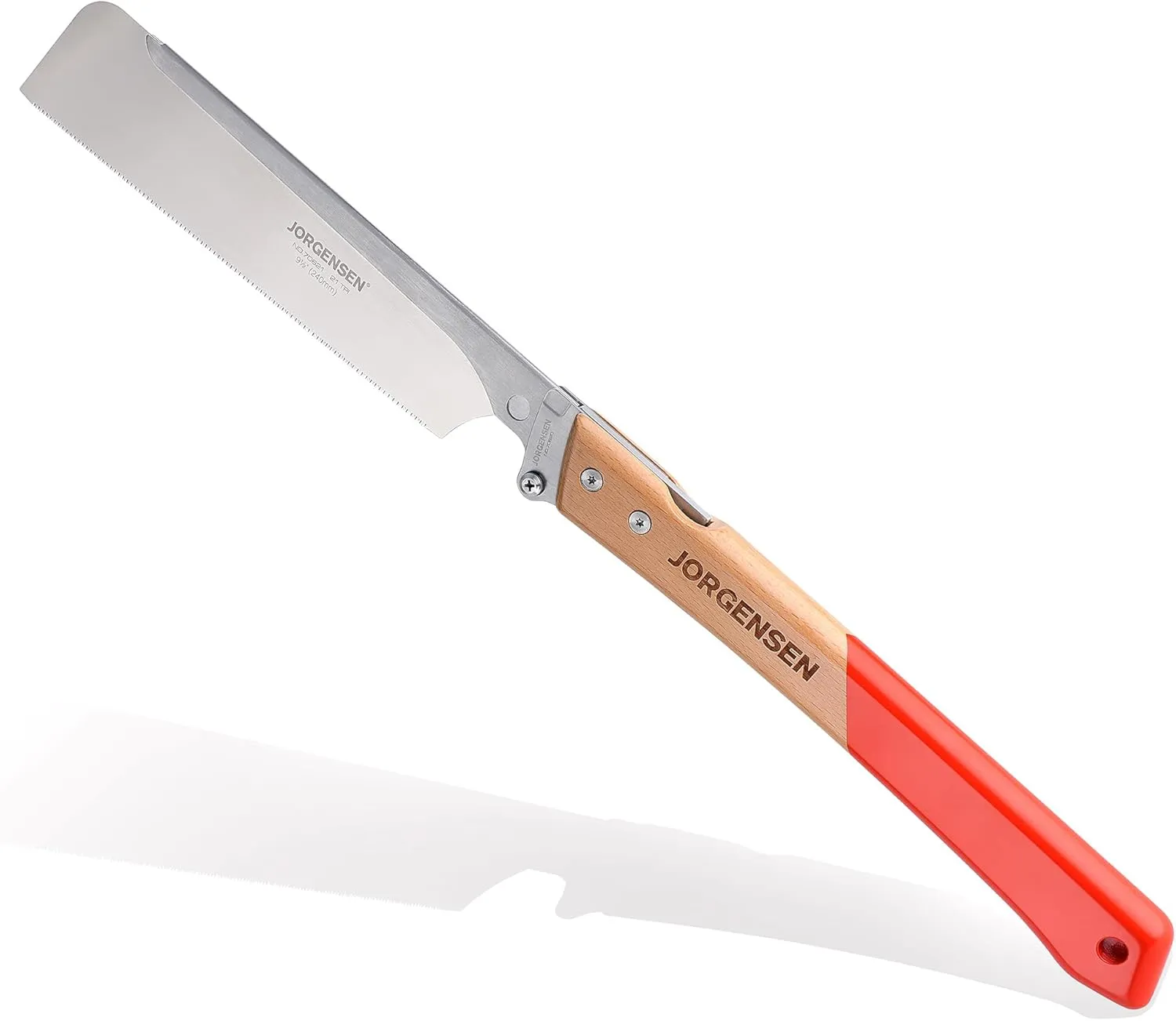 JORGENSEN Japanese Pull Saw, 9.5 Inch Pro Folding Dovetail Saw with Beech Wood Long handle, SK5 Steel Blade Tool-less Quick Change, 21TPI Cross Cut Woodworking Handsaw for Hardwood, Softwood