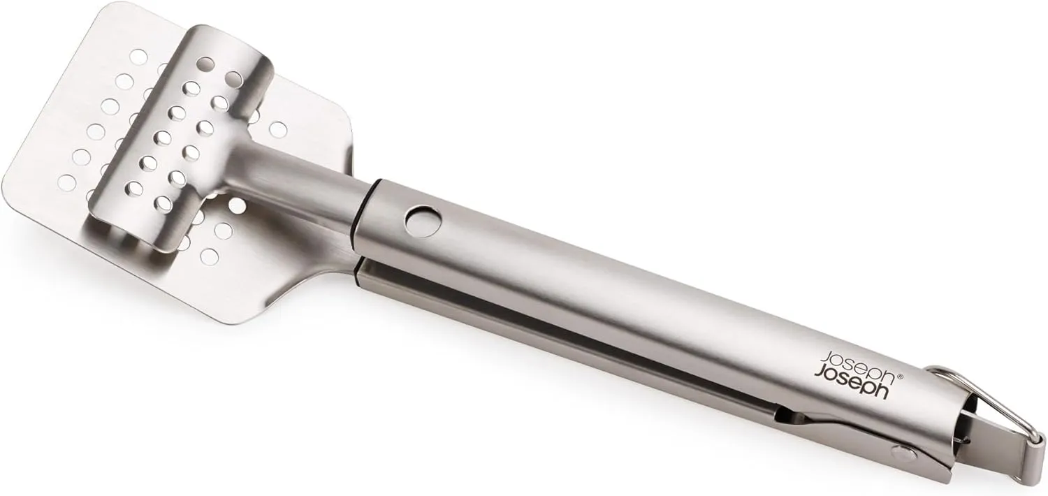 Joseph Joseph GrillOut Stainless Steel BBQ Turner Tongs, 2-in-1 with Retractable Head for Compact Storage, Easy-clean