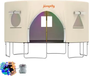 jumpfly 14FT Trampoline Tent For Kid(Tent Only),Fit For 6 Straight Poles Round Trampoline,Trampolien Shade Cover With LED Light,Outdoor Trampolien Accessories Canopy,Anti-Tear,Camping,Black/LightBrown