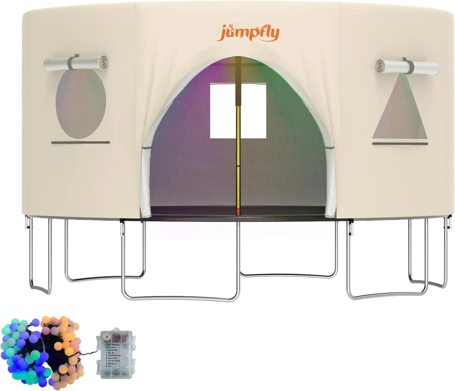 jumpfly 14FT Trampoline Tent For Kid(Tent Only),Fit For 6 Straight Poles Round Trampoline,Trampolien Shade Cover With LED Light,Outdoor Trampolien Accessories Canopy,Anti-Tear,Camping,Black/LightBrown