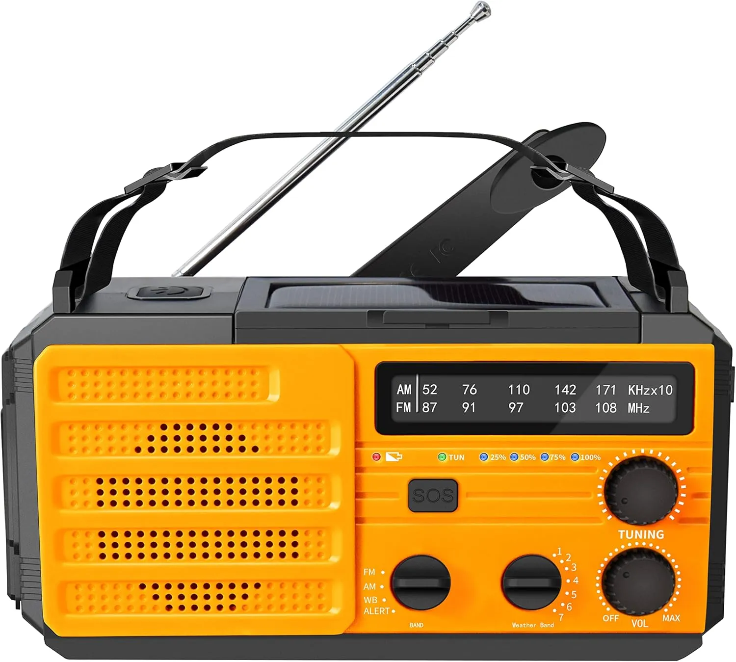 Kaito Voyager V3 Emergency Radio - AM/FM NOAA Weather Alert 4-Way Powered Solar Crank Radio Receiver with LED Flashlight and USB 4,000 mAh Mobile Phone Charger (Yellow)