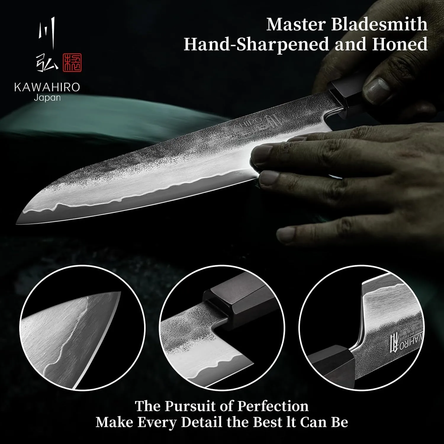 KAWAHIRO 7 inch Japanese Santoku Chef Knife, VG10 Stainless Steel Kitchen Cooking Knife, Professional Hand Forged Chef's Knives Exotic Wood Handle, Exquisite Wooden Gift Box