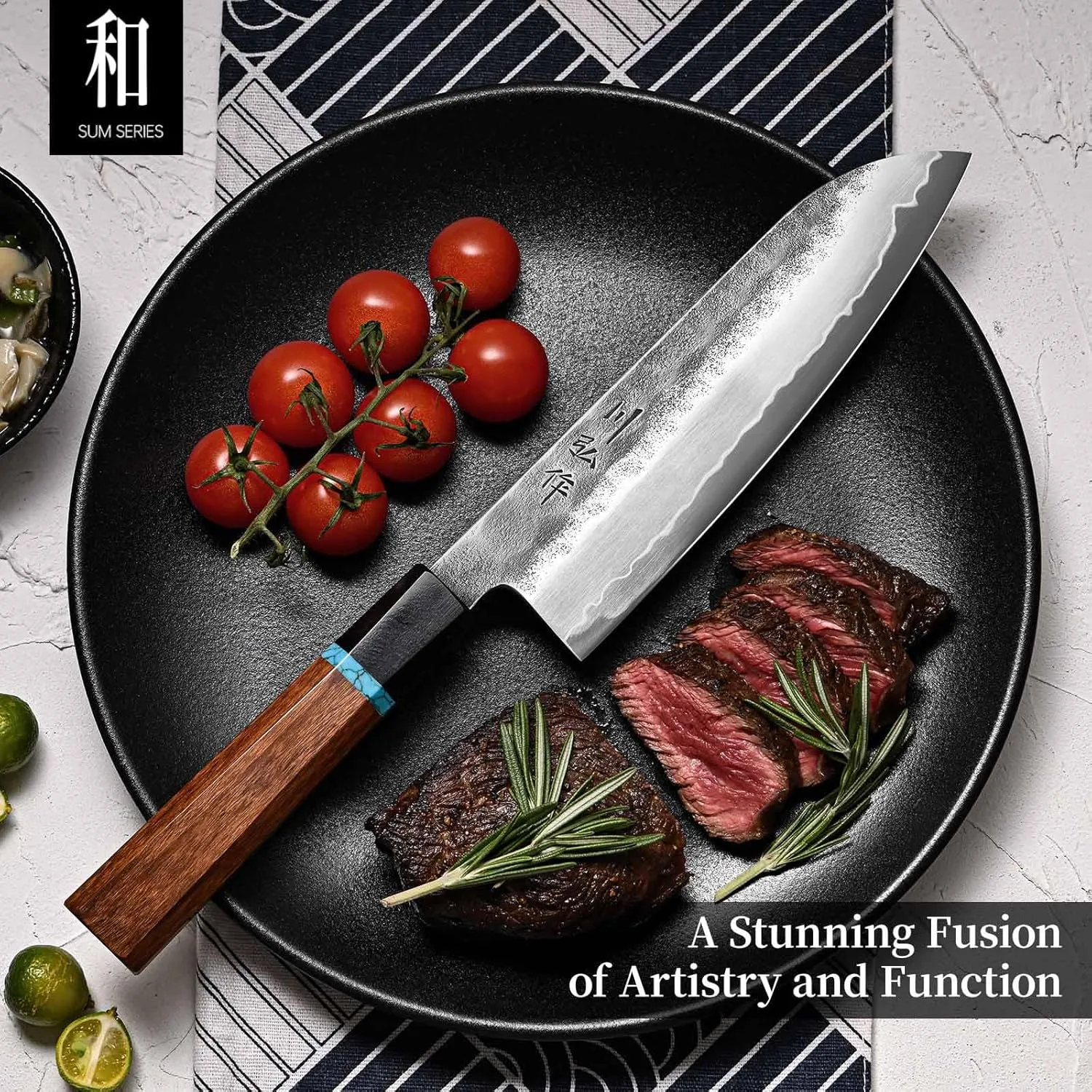 KAWAHIRO 7 inch Japanese Santoku Chef Knife, VG10 Stainless Steel Kitchen Cooking Knife, Professional Hand Forged Chef's Knives Exotic Wood Handle, Exquisite Wooden Gift Box
