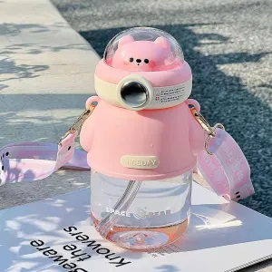 Kawaii Bear Water Bottle - Leak-Proof with Adjustable Strap | Cute Foldable Drinking Cups for School, Sports, Camping & Travel