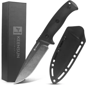 KEENSUN Fixed Blade Hunting Knife with D2 Blade and Black G10 Handle Outdoor Survival Camping Knife Perfect Tool for Men,Good for Camping, Hiking and Outdoor Activities.