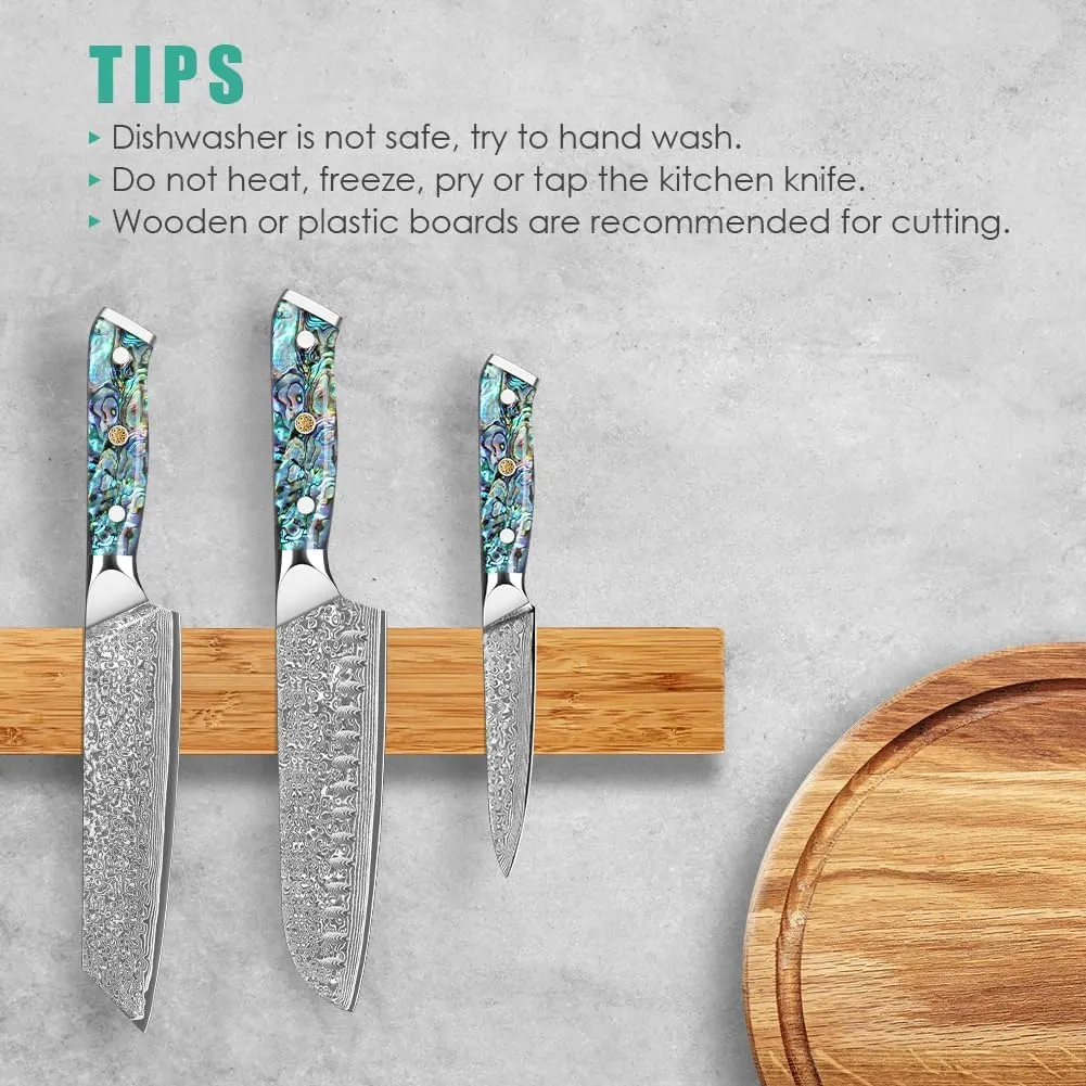 KEENZO Damascus chef knife set 3 pcs,Professional kitchen knives set,Chef Kiritsuke Utility Knives 3pcs,kitchen knife set,Japanese hand forged VG-10 steel cooking knife set