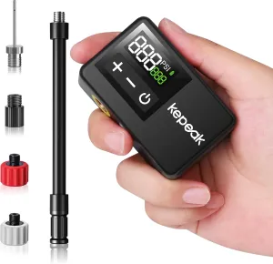 KEPEAK Mini Bike Pump, Bicycle Pump with Digital Pressure Gauge, Portable Bike Air Pump Tire Inflator with Presta and Schrader Valve for Road, Mountain, City, E-Bike and Ball